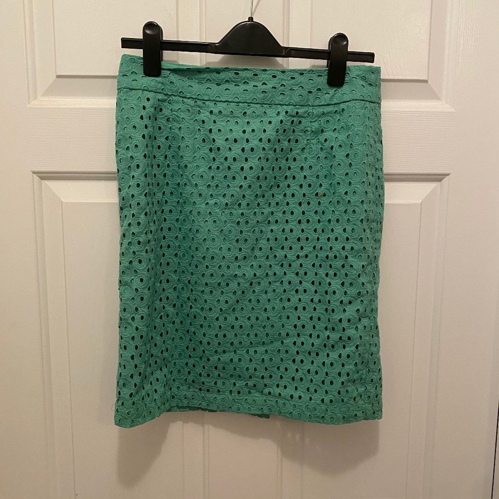 NWT Banana Republic Women's Fully Lined Sea Green Eyelet Skirt 6P 6 Petite